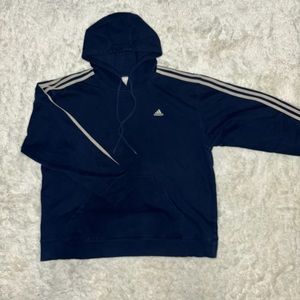 Unique Men Adidas Essential 3 Stripes Pullover Hoodie , Blue & White Size XL